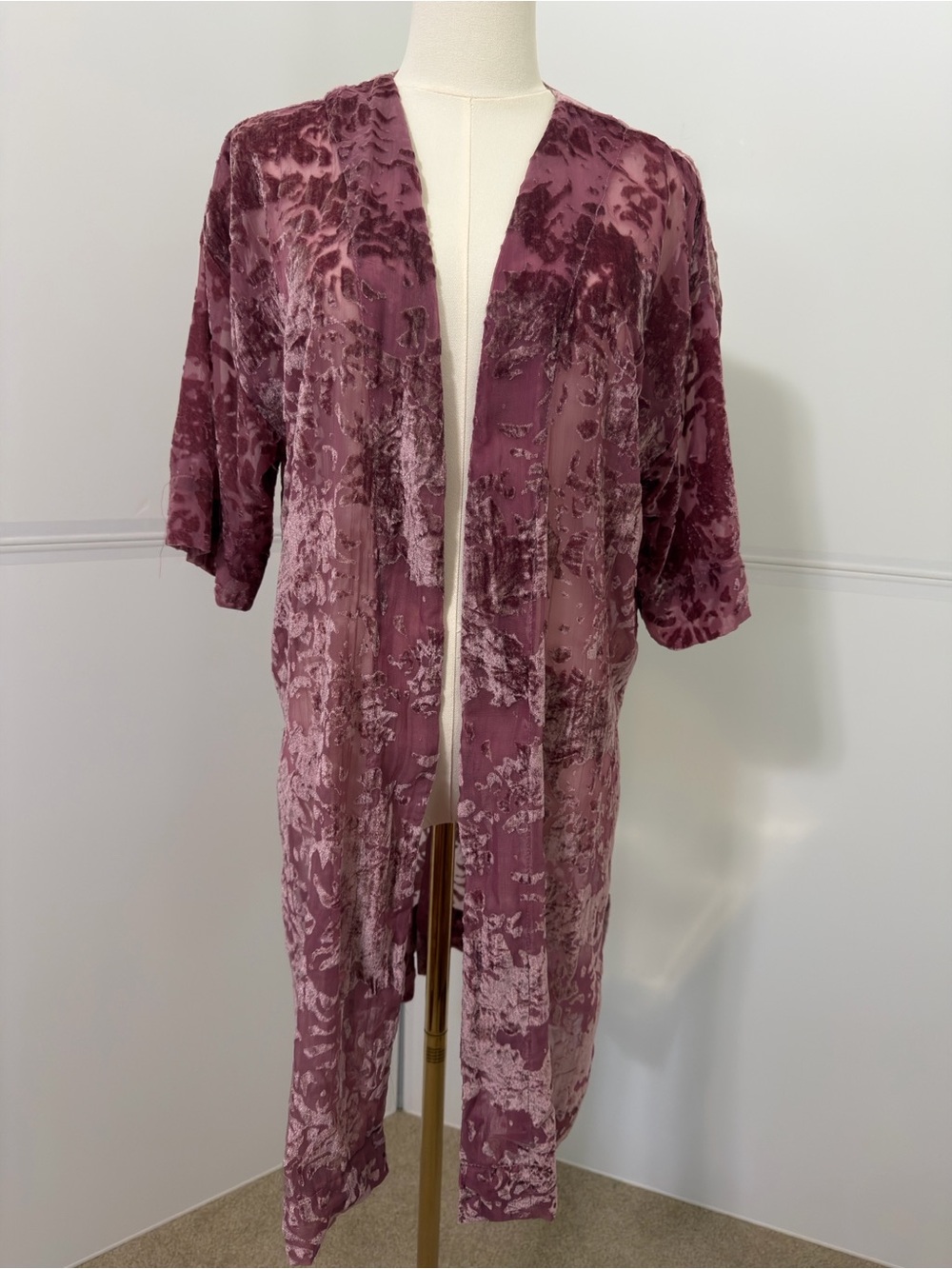 Mauve Crushed Velvet Open-Front Kimono Cardigan | M/L